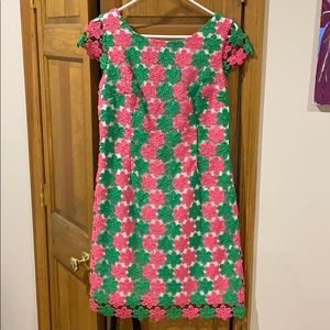 Lilly Pulitzer pink/green embroidered flower dress